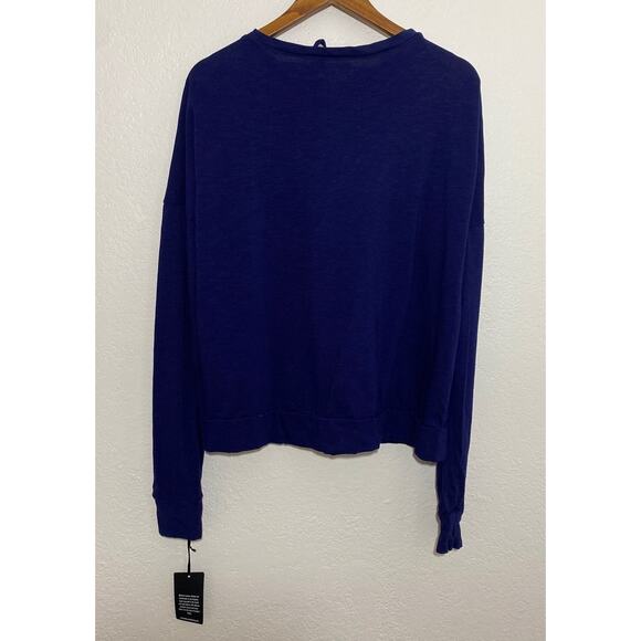 NWT Michael Lauren Cobalt Blue Vasquez Lace Front Pullover Top Size Large Casual - Picture 3 of 5